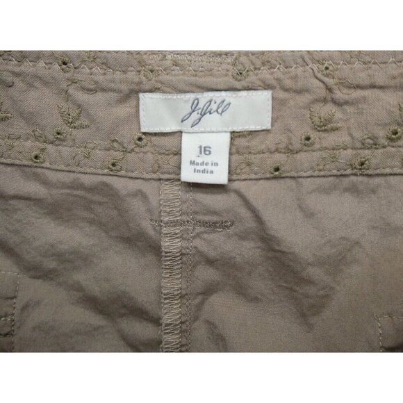 J Jill Pants Size 16 Tan Khaki Beige Cargo Zip pockets Lightweight Cotton Eyelet - Picture 4 of 15